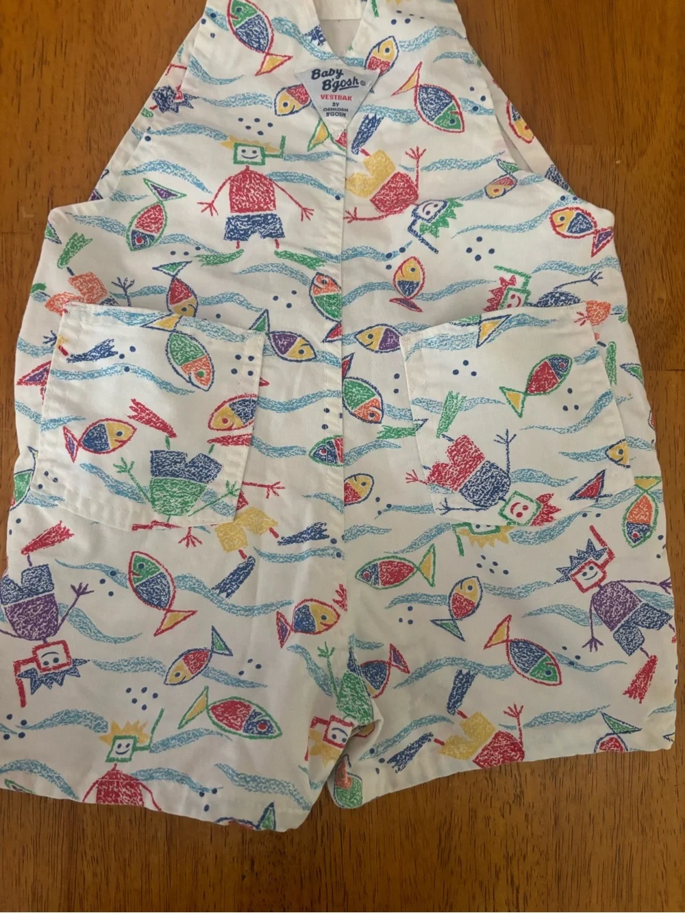 OshKosh B'gosh Baby B’gosh Vintage 90’s Rare Fish Print Short Overalls 24Mo